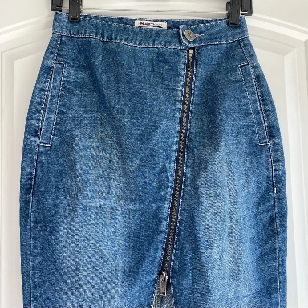 One Teaspoon Blue Denim A-Line Skirt - Picture 4 of 15